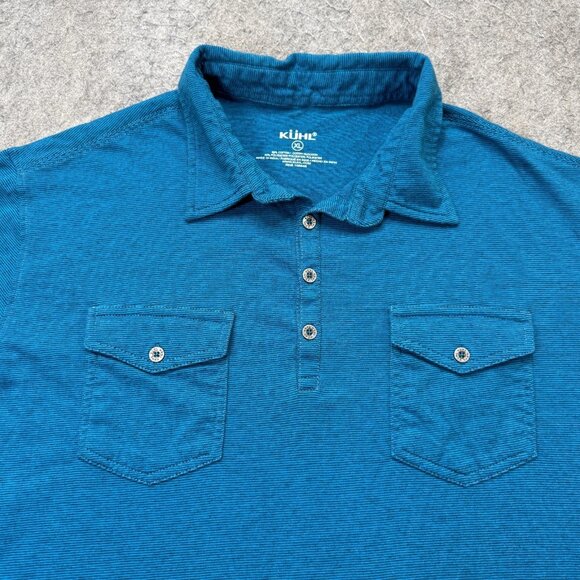 Kuhl Polo Shirt Men XL Blue Performance Short Sleeve Pockets Micro Striped - Picture 1 of 12